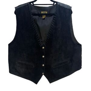 AJ Black Leather Vest with State of Oklahoma Snap Buttons Size 2X
